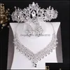 Conjuntos de jóias de casamento 3 PCs Conjunto de jóias de casamentos de noiva Crown Brincos Tiara Brincos Ornamentos de colar de gargantilhas Terno de casado com a cabeça dhbx8