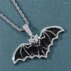 Pendant Necklaces Fashion Iced Out Black Color Zircon Bat Necklace With Tennis Chain Animals Choker Halloween Collar Hip Hop Girls Jewelry