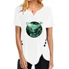 T-shirts pour femmes S-5XL surdimensionné à manches courtes col en V femmes chemise imprimée papillon décontracté bouton lâche hauts irréguliers t-shirt d'été pour