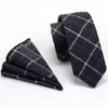 Bow Ties Gusleson H￶gkvalitativ 2.4 '' Bomull Slim Tie Plaid Cashmere Wool Mens 6cm slips och fickkvadrat Set Suit Party Wedding