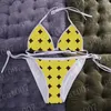 Bikini giallo Set Costume da bagno da donna di marca Costume da bagno da donna in stile vacanza Costume da bagno sexy con spalline per signora