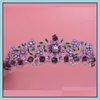 Wedding Hair Jewelry Luxury Baroque Purple Crystal Pearl Bridal Crown Tiara Magnificent Diadem For Bride Headband Acces Otewa