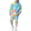 Men's Tracksuits Sports Sets Autumn Winter New Tiedye Hit Color Printing Loose Hooded Sweatshirt Trousers Fashion Casual Twopiece Set G221011