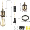 Lampes suspendues Fil de lampe Corde rétro 5m Lumière avec bouton de prise E26 E27 contrôlant l'interrupteur de ligne isolé