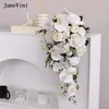 زهور الزفاف JaneVini 2022 أنيقة الأبيض الزفاف شلال باقات فالاينوبسيس الأوركيد المتتالية الورود الحريرية الاصطناعية باقة بوهو