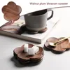 Table Mats Japanese Style Black Walnut Decoration Petal Heat-Resistant Beverage Pad Home Dining Tea Coffee Cup