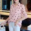 Blusas de mujer Camisa de lunares para mujer gasa de verano media manga abotonada para oficina Top Camisas pulóver moda mujer 2022
