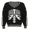 Women's Sweaters Gothic Skull Print V Neck Y2K Oversized Sweater Winter Harajuku Casual Loose Knitted Top Pullovers Korean Punk Jumpers