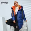 Damen Daunenparka MIEGOFCE Winter Frauen Verdickung Stehkragen Kapuze Lange Knie Helle Farben Große Taschen Jacke Weiblich Outwear D21517 221012