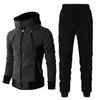 Herrspårsfall Casual Men Zipper Jacket Tvådel Set Autumn Winter High Callor Hoodie Pant Sportswear Man Warm Tracksuit Size SXL G221011