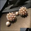 Fashion Stud Fashion Unique Luxury Designer Lovely Pretty Hollow Pearl Pendings for Woman Girls Double -Side 925 Sier Post 1242 B3 Drop Dhixz