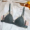 Bras Sets Wriufred Romantic girl triangle cup bralette no steel ring thin underwear thin shoulder strap satin lace sexy bra panties set T220907