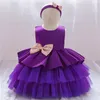 Enfants Princesse Robe Filles Mode Fête Solide Bébé Gâteau De Mariage Paillettes Bowknot Robe 78 Z2