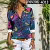 Camisetas para mujer Camisa de manga larga con estampado de mariposas y botones para mujer Top informal de verano