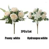 Flores decorativas 2BOUQUET decoração de seda artificial Peony Hydrangea Falsa Ano de Natal da sala de festas de casamento Decoração Indoor