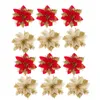 Fiori decorativi Natale Natale Poinsettia Fiore Ornamenti glitter Ghirlanda Albero Ornamento artificiale Vacanza Agrifoglio lucido