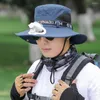 Bandane Ventilatore estivo Cappello da uomo di raffreddamento Panama Tesa larga Anti-UV Secchio Pesca all'aperto Berretto da trekking Visiera parasole Traspirante Con