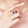 Bröllopsringar Cinily Selling Garnet Amethyst Silver Love Ring Women's Compatible Original Valentine's Day Jewelry Gift