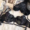 Set di reggiseni Wriufred Lingerie ultrasottile slip spalline di garza ricamate seni grandi piccoli anelli in acciaio morbido raccolti set di biancheria intima reggiseno sexy T220907