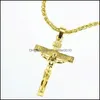 Pendant Necklaces 24K Solid Yellow Gold Gf 6Mm Italian Figaro Link Chain Necklace 24" Womens Mens Jesus Crucifix Cross Pendant 50 U2 Dhfb2