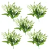 Decorative Flowers 5Pcs Artificial Wedding Party Office Home Garden Decoration Flower Realistic Lily Of The Valley Plastic White 7-pitch