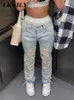 Damesjeans Dames jeans schedel vintage gedrukte vrouwen hoge taille y2k streetwear 90s baggy broek denim broek Harajuku vracht rechte Jean 221012