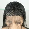 Cabelo de cabelo sint￩tico resistente ao calor Lace frontal peruca preta cor longa tran￧as para mulheres negras entrega r￡pida expressa