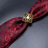 Bow Ties Hi-Tie Luxury ring Donkere rode heren Set Paisley Silk voor mannen Fashion Design Hanky ​​Cufflinks Huwelijkskwaliteit Ntrigging