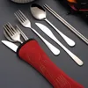 Dinnerware Sets 5Pcs Kitchen Cutlery Utensils Set Stainless Steel Knives Fork Spoon Family Travel Camping Tableware Portable