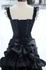 Vintage Victoriaanse trouwjurk zwarte drukte historische middeleeuwse gotische bruidsjurken hoge nek lange mouwen corset winter cosplay maskerade jurken