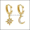 Andere echte 925 Sterling Sier Moon en Star Dangle oorbellen met charme Clear CZ Gold Color Sieraden Bijoux Drop levering 2022 DHPO7