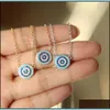 Pendanthalsband 100% 925 Sterling Sier Classic Necklace Round Disk Micro Pave Colorf CZ Turquoise Evil Eye Charm Lucky Girl Gift C DHMPN