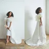 Robe de mariée modeste, haute et basse, épaules dénudées, à volants, style Boho, ligne A, sur mesure