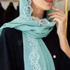 Écharpe en dentelle unie, Hijabs en mousseline de soie pour femmes, foulards brodés de couleur unie, Turban en mousseline de soie pour femme musulmane