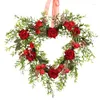 Fleurs décoratives Y8AB 16 pouces couronne de roses artificielles pour porte d'entrée Saint Valentin fête des mères avec des feuilles vertes mur de lumière LED fête de mariage