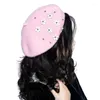 Cappelli 066F Donna Ragazza Perla Fiore Berretto Carino Pittore Cappello Beanie Elegante Lana Ottagonale Tutto-fiammifero Per 2-6 Anni