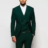 Men Suits Dark Green Business Casual Groom Tuxedos Slim Fit Party Peak Lapel 3 Piece Sets Costume Homme