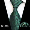 Bow Ties Fashion 8cm Silk Men's Tie مجموعة خضراء باللون الأحمر الأزهار المنقوشة Jacquard Pocket Square Necktie بدلة رجال أعمال زفاف