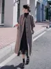 Women's Wool Winter Women's Woolen Coat Long Brown Loose Korean Plaid Stitching Fashion Single Breasted High Quality Thick Jacket Female