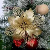 Flores decorativas colgantes Navidad hogar fiesta ornamental Poinsettia boda flor jardín brillo Navidad 10 Uds Bling