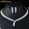 Wunderschöne Weißgoldfarbe afrikanische nigerianische Design Mode Braut Hochzeit CZ Kristallschmuck Set für Frauen Party T035 210714288u1056405