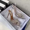 Saison de luxe Nouvelles chaussures Designer Aquazzura Pompes Gatsby Sling 105 Sandales de fête en PVC transparent Talon aiguille Cristaux Noeud Italie