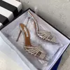 stagione di lusso Nuove scarpe firmate Aquazzura Décolleté Gatsby Sling 105 Sandali da festa in PVC trasparente Tacco a spillo Cristalli Nodo Italia