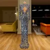 Gillter Mermaid Prom Reception Dresses 2023 High Neck Sexy Keyhole 구슬 스팽글 거울 긴 소매 Aso ebi Evening Gown