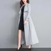 Kvinnors ull 2022 Autumn Winter Overcoat Classic Solid Color Belt Femmes Coat Women Slim Tjock Long Outerwear Female Clothing