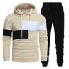 Survêtements pour hommes Automne Hiver Patchwork Pull pièce Ensemble Sweats à capuche Pantalons Mode Casual Sports Chauds Pantalons Survêtement Mâle G221011