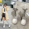 Boots Children Knee-high Boot 2022 Girl Students Fashion Canister Shoes Winter -colored Flat Antiskid Shoe Y2210