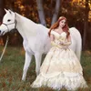 White gold gothic Wedding Dresses Bridal Gowns 2023 Medieval Appliques Off Shoulder lace-up Corset Country Robe De mariee