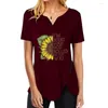 T-shirts pour femmes S-5XL surdimensionné à manches courtes col en V femmes chemise imprimée papillon décontracté bouton lâche hauts irréguliers t-shirt d'été pour