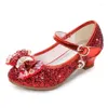 Flat Shoes Girls Leather Princess Children Round-Toe Soft-Sole Teenage High Heel Crystal Single Shoe